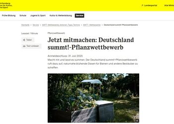 Ministerium für Kultus, Jugend und Sport Baden-Württemberg: Hinweis zum Deutschland summt!-Pflanzwettbewerb 2025